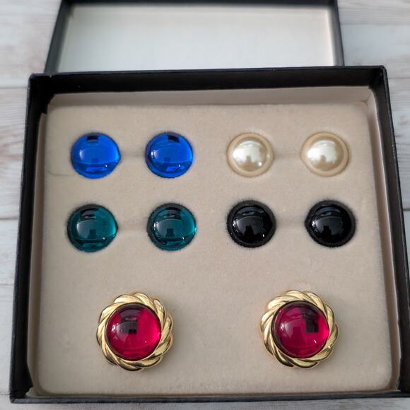Vintage Kenneth Jay Lane Clip On Earrings K.J.L Interchangeable Earring Set - Picture 3 of 13